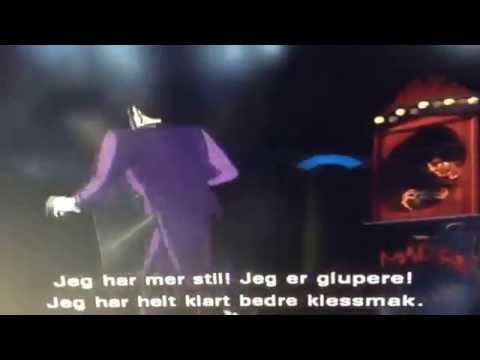 The Joker throws pie at Mayor on the screen/(Norwegian subtitle/Norsk tekst).