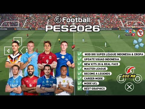 eFootball PES 2026 PPSSPP Android Offline Full Update UCL & League Kits 25/26 Season 4k Graphics