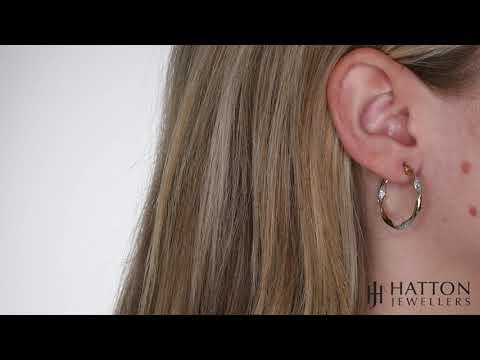 9ct Yellow & White Gold Glitter Finish Twisted Hoop Earrings - 25mm