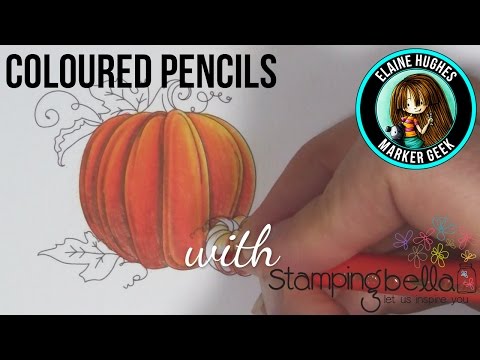 Coloured Pencil Colouring a Pumpkin Stamp from Stamping Bella