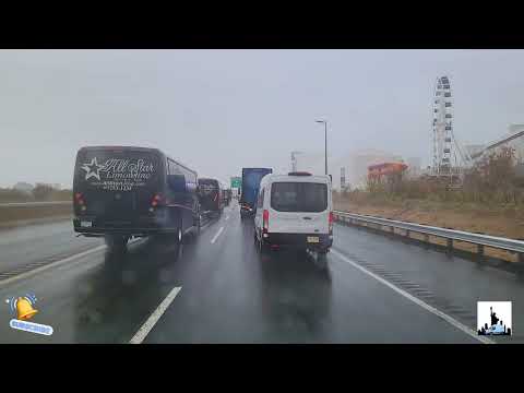 Driving on I95 North in light rain with relaxing music playing 