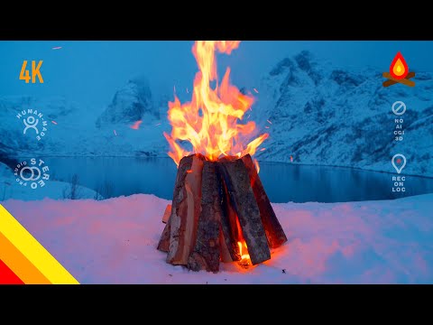 Scenic winter fjord campfire (12 hours 4K ultra HD – mid-roll ads turned off)