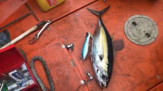 Fishing offshore Angola out of the fast rescue craft of a semi submersible drilling rig