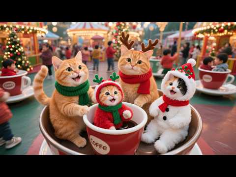 ✨Cat Family's Perfect Christmas Day 🎄 | Kittens' First Time at a Christmas Amusement Park! 🎢