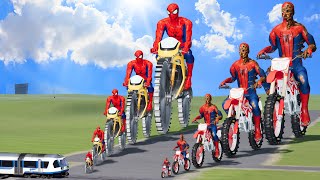 Big & Small: Zombie Spiderman on a motorcycle vs Spiderman on a motorcycle with Saw Wheels | BeamNG