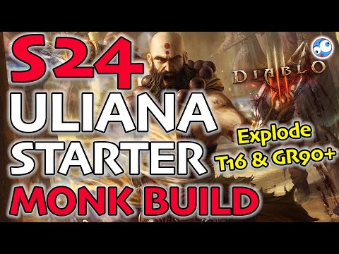 Diablo 3  Uliana T16 GR90 Season 24 Monk Starter Build (No Ethereal) Patch 2.7.1 Exploding Palm