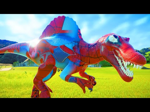 Spiderman Spinosaurus VS All Dinosaur Team - Jurassic World Evolution