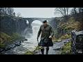 Scotsman Walking Wearing Kilt By Rumbling Bridge On Winter History Visit To Perthshire Scotland