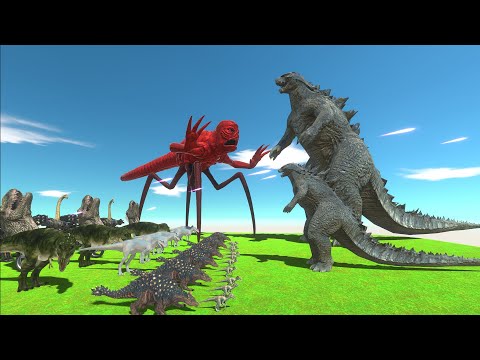 Dinosaurs Revolt Battle With Titanus Red | Who can defeat Godzilla 2014? Animal Battle Simulator