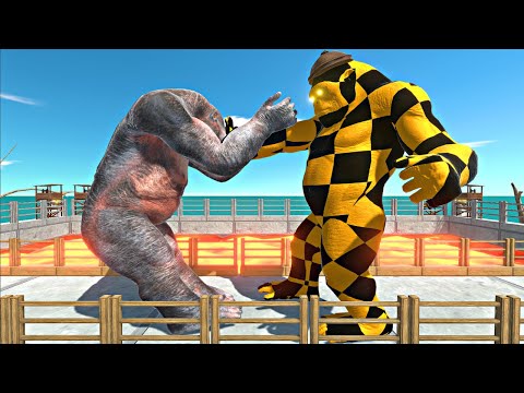 Mutant Primates vs Taxi Driver Itself on Small Lava Bridge - Animal Revolt Battle Simulator