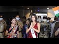 Miss Universe 2021 Harnaaz Sandhu Returns Home Looks Hot In Red Gown At The Airport