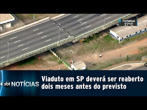 Viaduto em SP deverá ser reaberto 2 meses antes do previsto | SBT Notícias (13/02/2019)