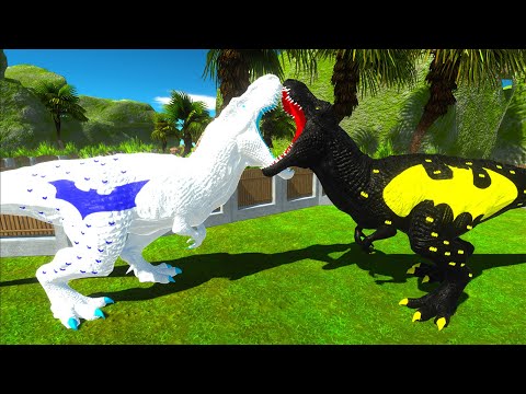 WHITE BATMAN T-REX vs BATMAN T-REX DEATH RUN - Animal Revolt Battle Simulator