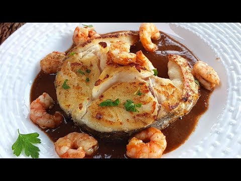 Merluza en salsa de langostinos