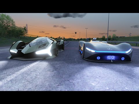 Mercedes-Benz Vision EQ Silver Arrow vs Lamborghini V12 Vision GT at Miseluk