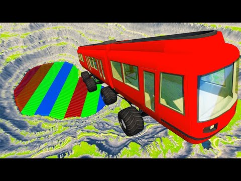BeamNG drive - Leap Of Death Car Jumps & Falls Into Rainbow Colors Lake #5 | BeamNG-Destruction