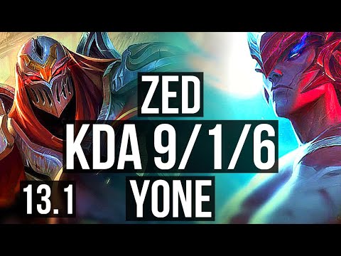 ZED vs YONE (MID) | 9/1/6, 2.0M mastery, 700+ games, Godlike, Rank 14 Zed | EUW Challenger | 13.1