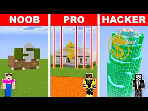 NOOB vs PRO vs HACKER: MOST SECURE BANK HOUSE BUILD CHALLENGE in Minecraft