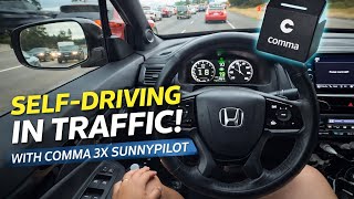 Comma PEDAL INSTALL plus STOP and GO self driving in traffic! w/ Comma 3x Honda Ridgeline 2024! 