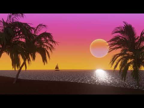 Ocean Beach with Tropical Palm Trees at Sunset