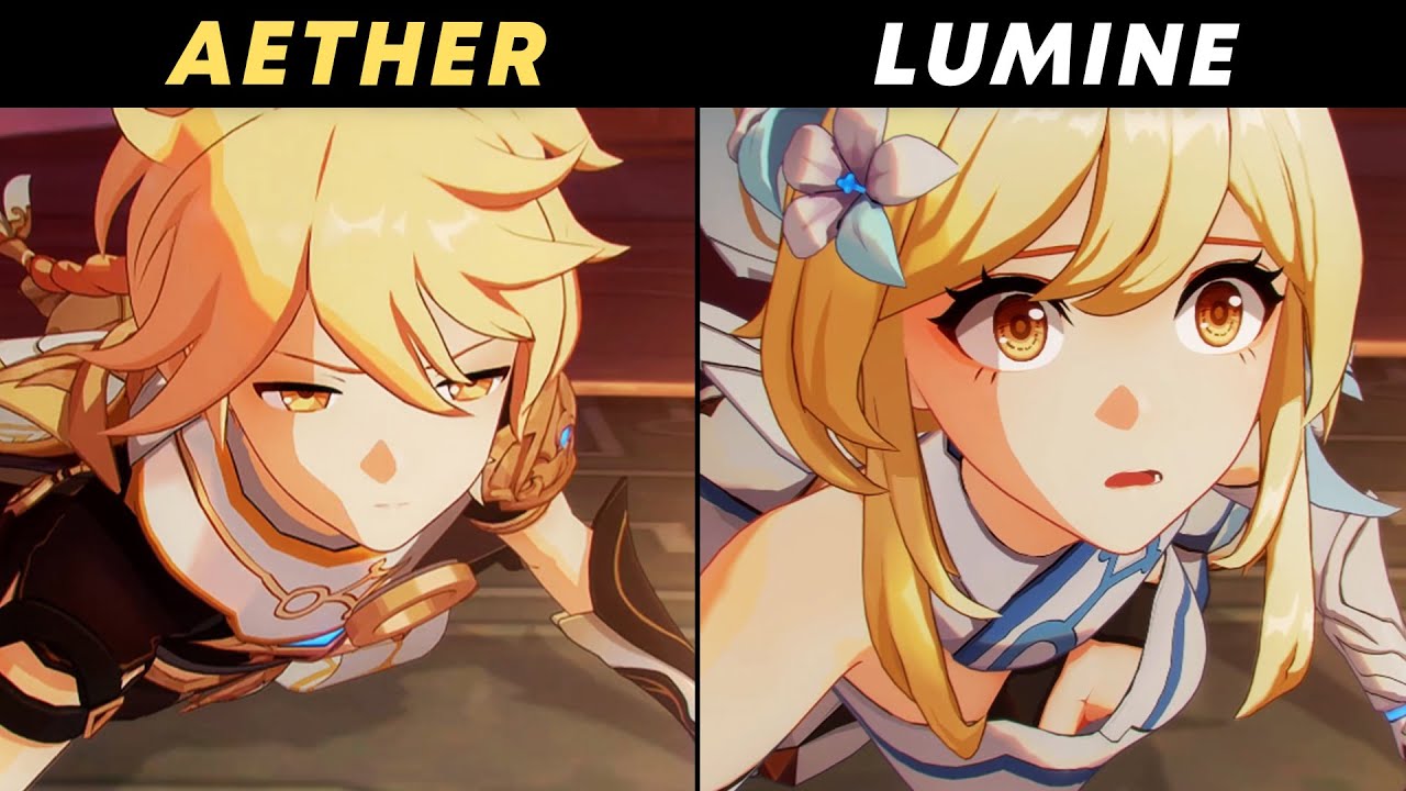 Aether vs Lumine Cutscene Differences (Side By Side) Genshin Impact 6.3 Luna IV