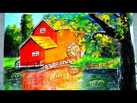 Easy Beautiful village Scenery Drawing with Oil Pastels Video