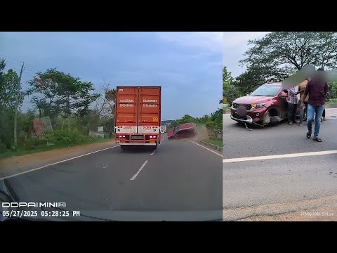 Kia car accident: Overtaking Truck on Road Shoulder near Rajamundry (All Safe)