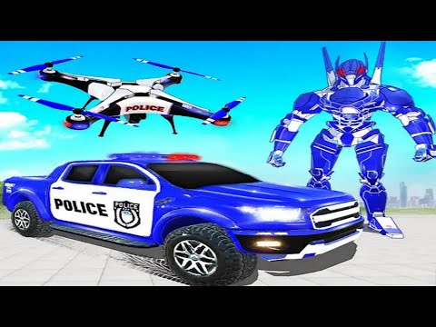 Flying Police Drone Robot Car Transform Robot Game 2021 - Android Gameplay