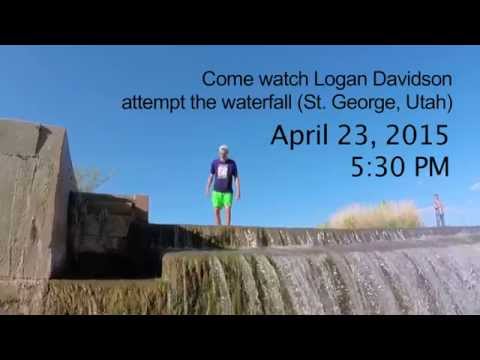 Logan Davidson preps to skim off waterfall in St. George, Utah