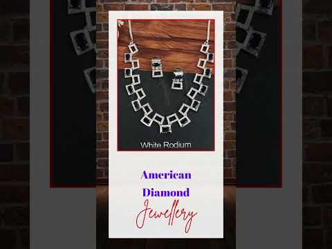American Diamond Jewelry White Rodium Polish Designer Beautiful Fancy Style Short Necklace Set