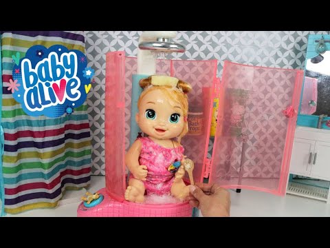 BABY ALIVE LULU IN THE BATH WITH A SHOWER THAT COMES OUT REAL WATER! BABY ALIVE DOLLS