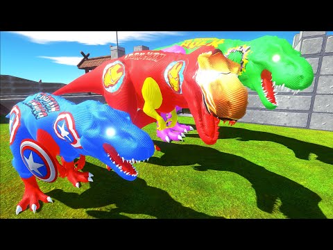 DEATH RUN vs DIFFERENT SIZE SUPERHEROES T-REX - Animal Revolt Battle Simulator