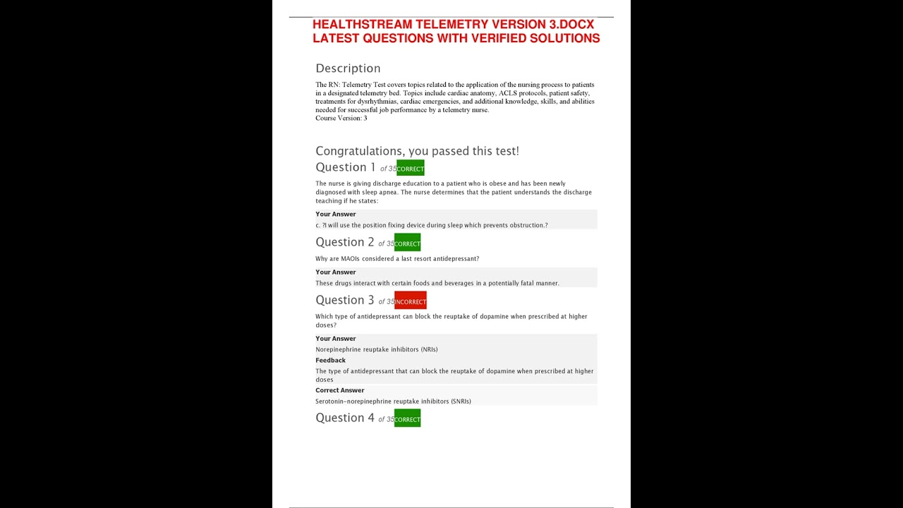 HEALTHSTREAM TELEMETRY VERSION 4 UPDATED DOCX LATEST QUESTIONS WITH VERIFIED SOLUTIONS