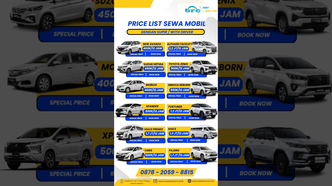 Price list sewa mobil dengan supir #sewamobildengansupir #rentalmobildriver #rentalplussupir