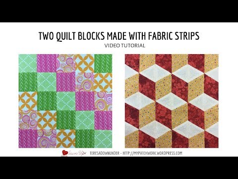 Two blocks made with  fabric strips video tutorial