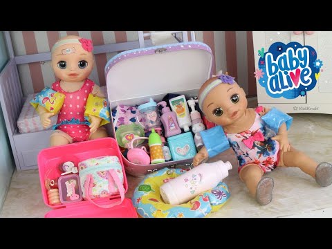 BABY ALIVE BEBÊ LAURINHA E GÊMEA VÃO PARA A PISCINA/CUIDANDO E ARRUMANDO MINHAS BABY ALIVE