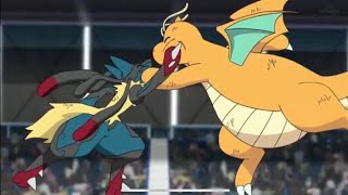 Ash vs Korrina rematch full battle(Dragonite Vs Mega Lucario)