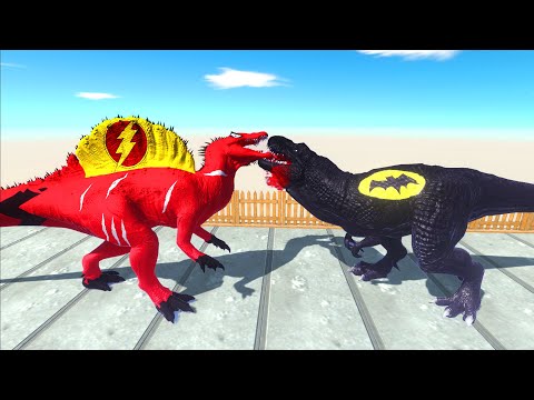 FLASH SPINOSAURUS vs BATMAN T-REX DEATH RUN - Animal Revolt Battle Simulator ARBS