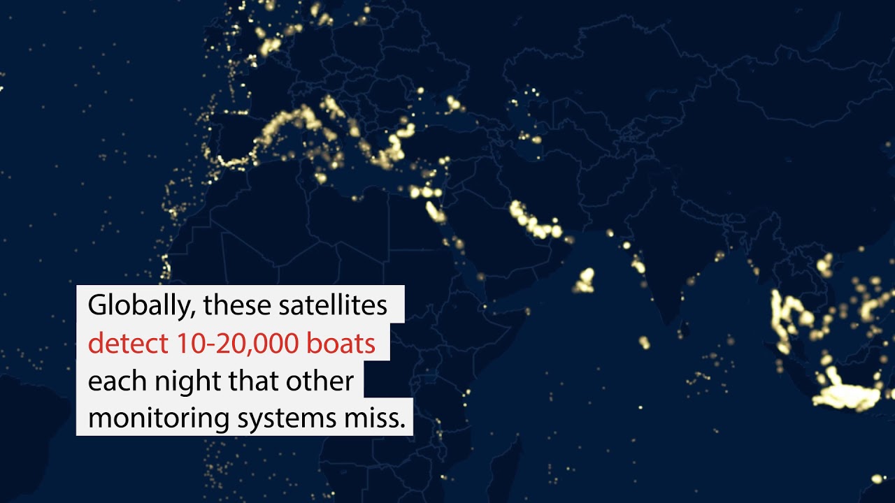 In search of squid: A fleet of Chinese squid fishing vessels works a pocket of the Arabian Sea just outside the national waters of Oman and Yemen. Because they fish only at night using lights to attract the squid to the surface, new detection methods show the fleet is considerably larger.