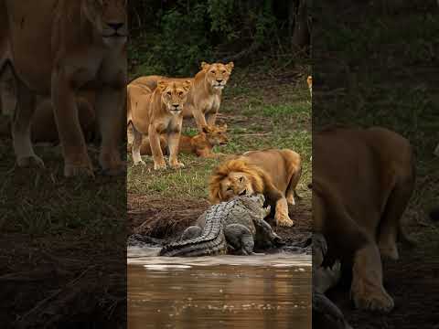 Strong Lion Vs Crocodile #shorts #animals #Animalschannel