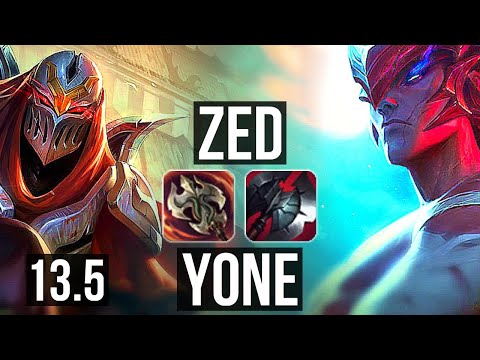 ZED vs YONE (MID) | 2300+ games, 4/0/2, 1.7M mastery | KR Challenger | 13.5