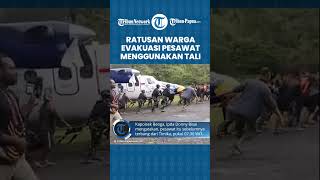 Ratusan Warga di Bandara Beoga Kabupaten Puncak Evakuasi Pesawat SAM Air yang Tergelincir Pakai Tali