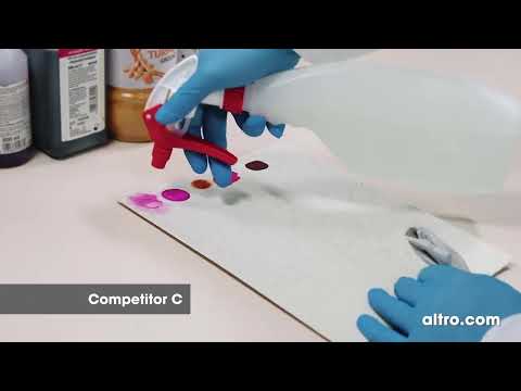 Altro Suprema demonstrates excellent stain resistance vs competitor floor products
