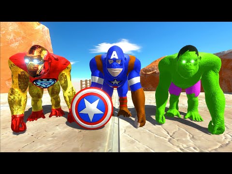 DEATH RUN MOUNTAIN vs CAPTAIN AMERICA & IRON MAN & HULK GORO - Animal Revolt Battle Simulator