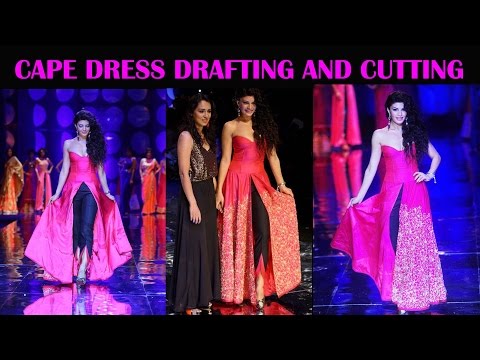 designer cape dress DIY | drafting and cutting of designer cape dress. Video