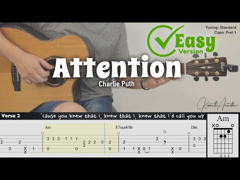 Attention (Easy Version) - Charlie Puth | Fingerstyle Guitar | TAB + Chords + Lyrics