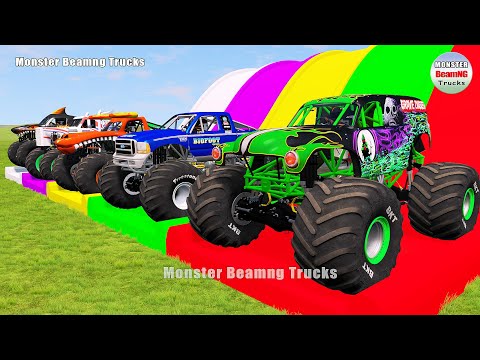 Triple Flatbed Trailer Monster Trucks Transport with Slide Color - BeamNG.drive 392