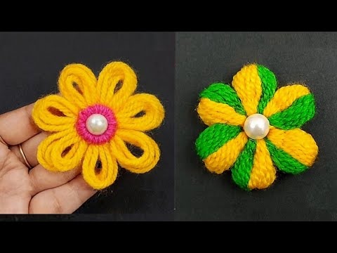 Super easy woolen flower making trick - Embroidery hack - flower making trick using finger and fork