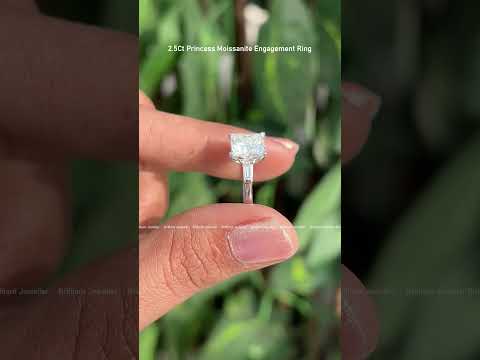 2.5Ct Princess Moissanite Engagement Ring Three Stone Diamond Ring, Side Tapper Baguette Princess