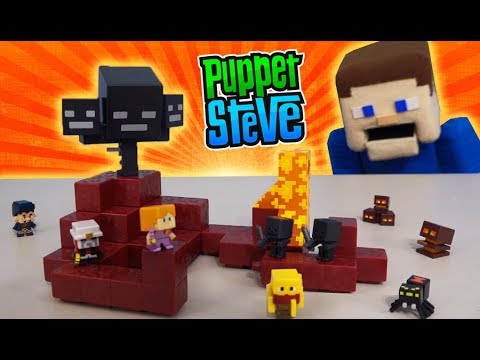 Minecraft NETHER Biome Mini Figures Playset SERIES 3 Collection WITHER Unboxing Puppet Steve